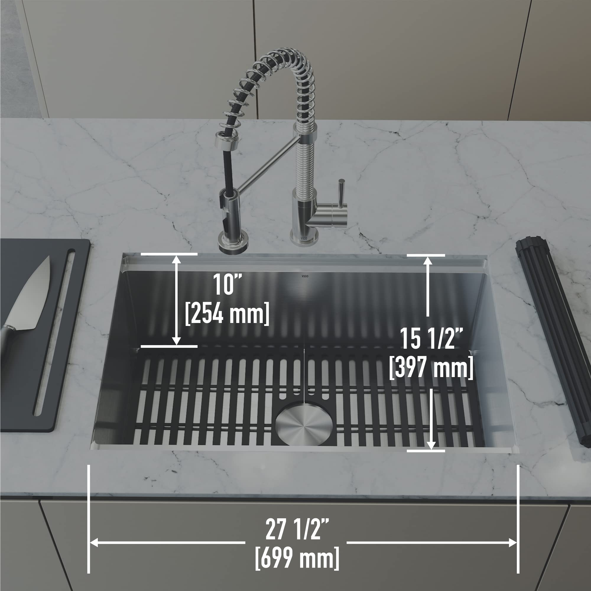 VIGO Mercer 30 inch L x 20 inch W Undermount Stainless Steel Single Bowl Kitchen Sink with Accessories - Kitchen Sink VGR3020CK1