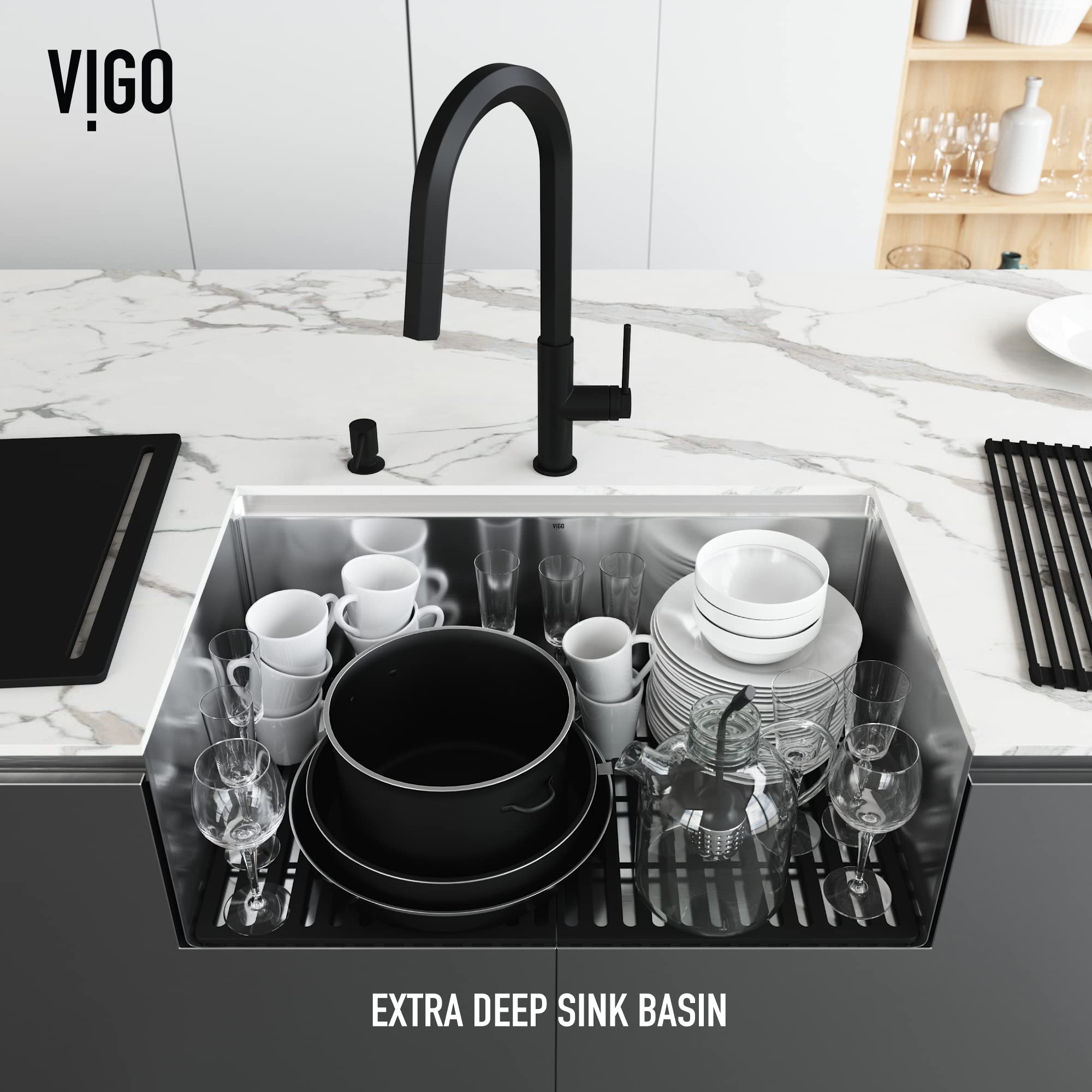 VIGO Mercer 30 inch L x 20 inch W Undermount Stainless Steel Single Bowl Kitchen Sink with Accessories - Kitchen Sink VGR3020CK1