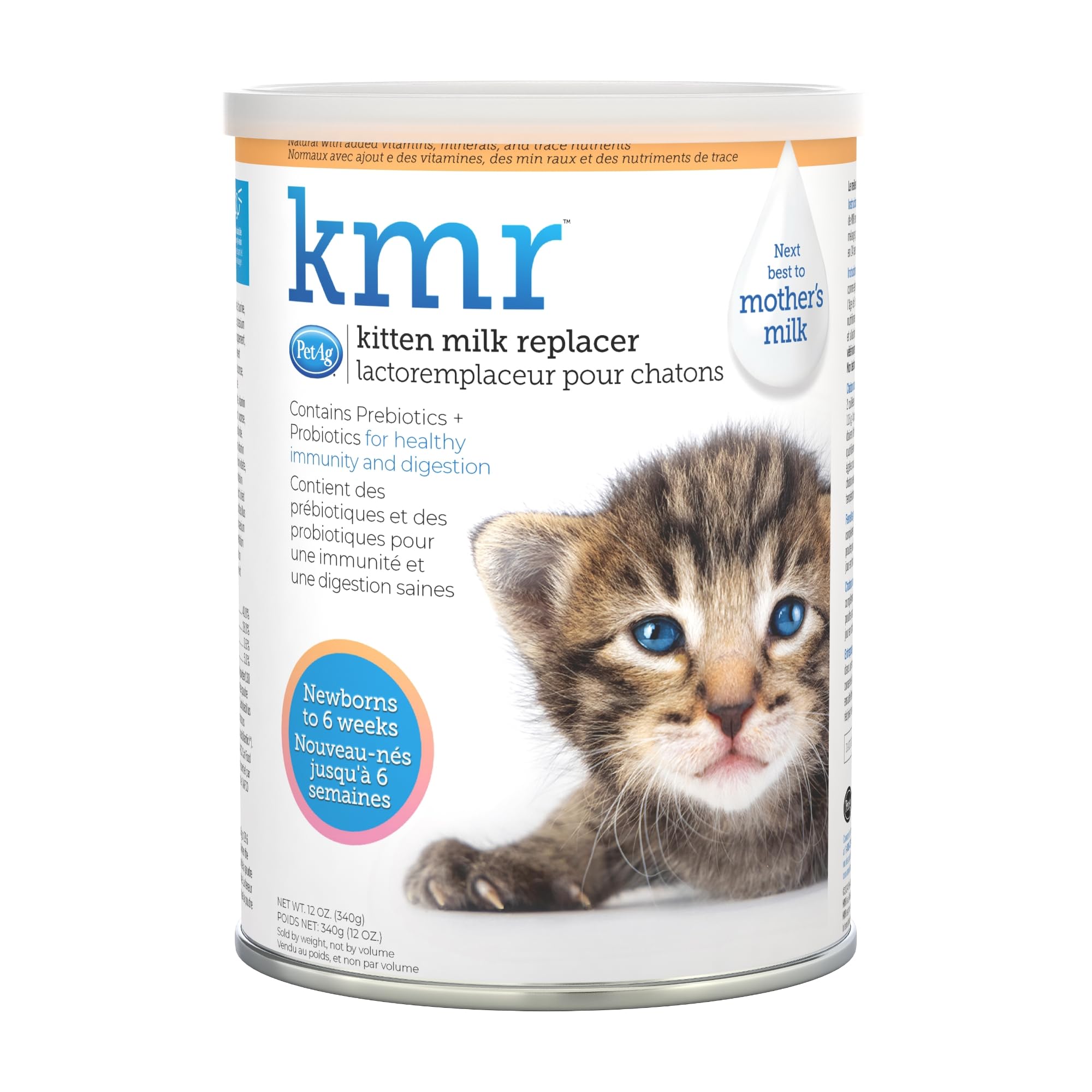 Pet-Ag KMR Kitten Milk Replacer Powder - 12 oz - Powdered Kitten Formula with Prebiotics, Probiotics & Vitamins for Kittens Newborn to Six Weeks Old - Easy to Digest