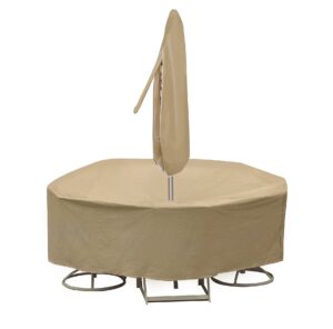 protective covers weatherproof patio table and chair set cover, 48 inch x 54 inch, round table, tan - 1158-tn