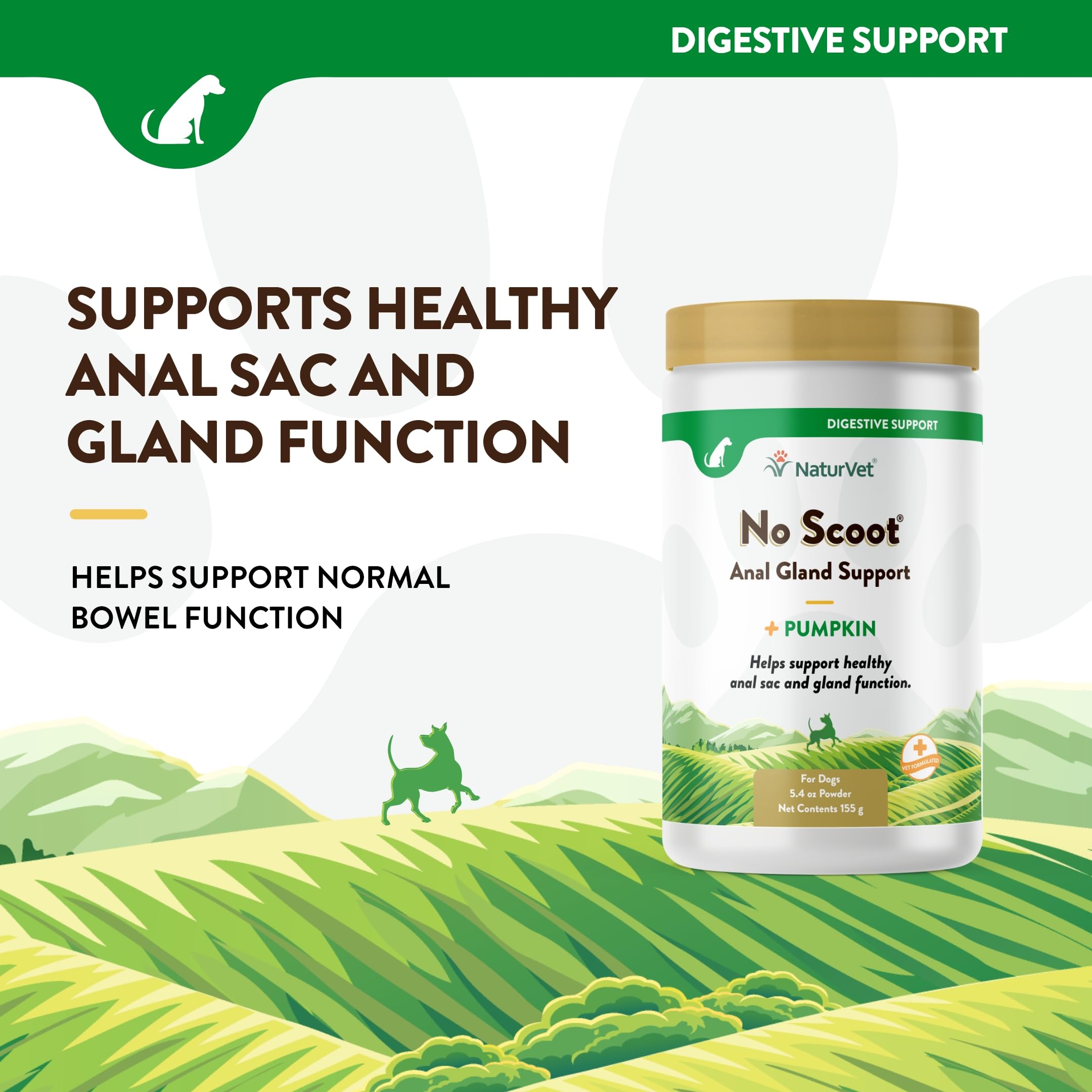 NaturVet - No Scoot for Dogs - Plus Pumpkin - Supports Healthy Anal Gland & Bowel Function - Enhanced with Beet Pulp & Psyllium Husk (5.4oz Powder)