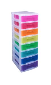 really useful plastic storage box storage tower 8x7 litre clear frame with rainbow drawers