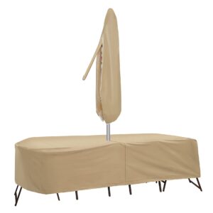 Protective Covers Weatherproof Patio Table and Highback Chair Set Cover, 80 Inch x 96, Inch Oval/Rectangle Table, Tan