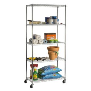 Seville Classics UltraDurable Commercial-Grade 5-Tier Steel Wire Shelving with Wheels, 36" W x 18" D x 72" H, Steel