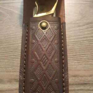 Brown Textured Leather Knife Sheath - Holds a Buck 110. 5" Case. Antique Snap