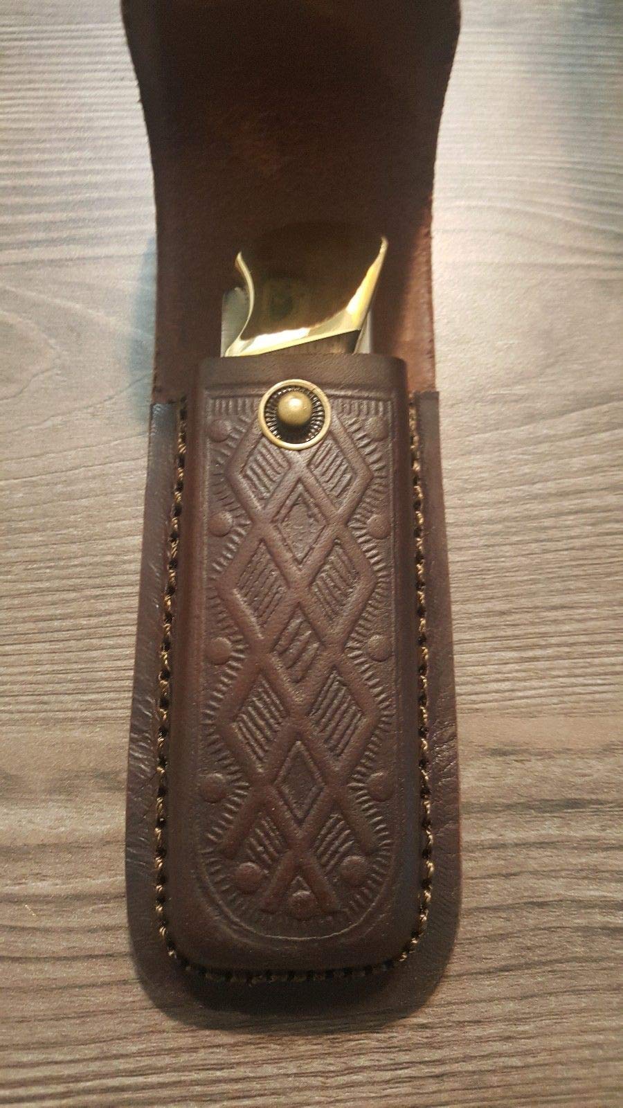 Brown Textured Leather Knife Sheath - Holds a Buck 110. 5" Case. Antique Snap