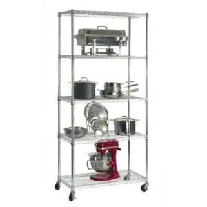 Seville Classics UltraDurable Commercial-Grade 5-Tier Steel Wire Shelving with Wheels, 36" W x 18" D x 72" H, Steel