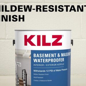 KILZ Basement and Masonry Waterproofing Paint, Interior/Exterior, White, 1 Gallon