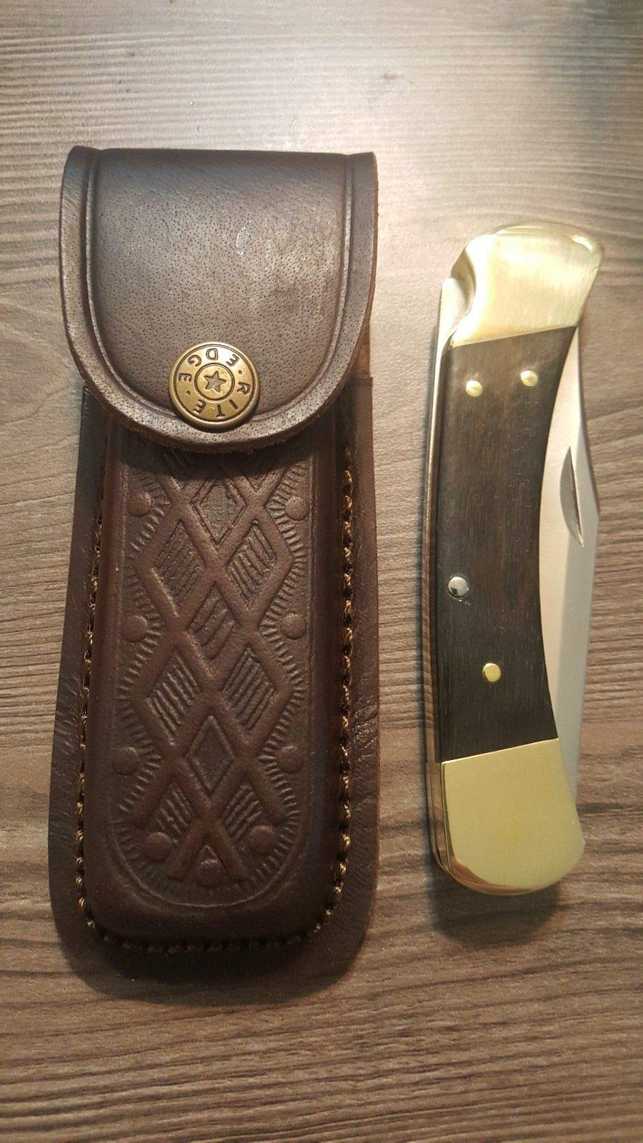 Brown Textured Leather Knife Sheath - Holds a Buck 110. 5" Case. Antique Snap