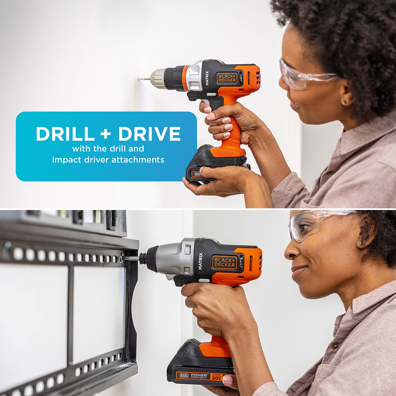 BLACK+DECKER 20V MAX* Matrix Cordless Drill Combo Kit, 2-Tool (BDCDMT120IA), Orange