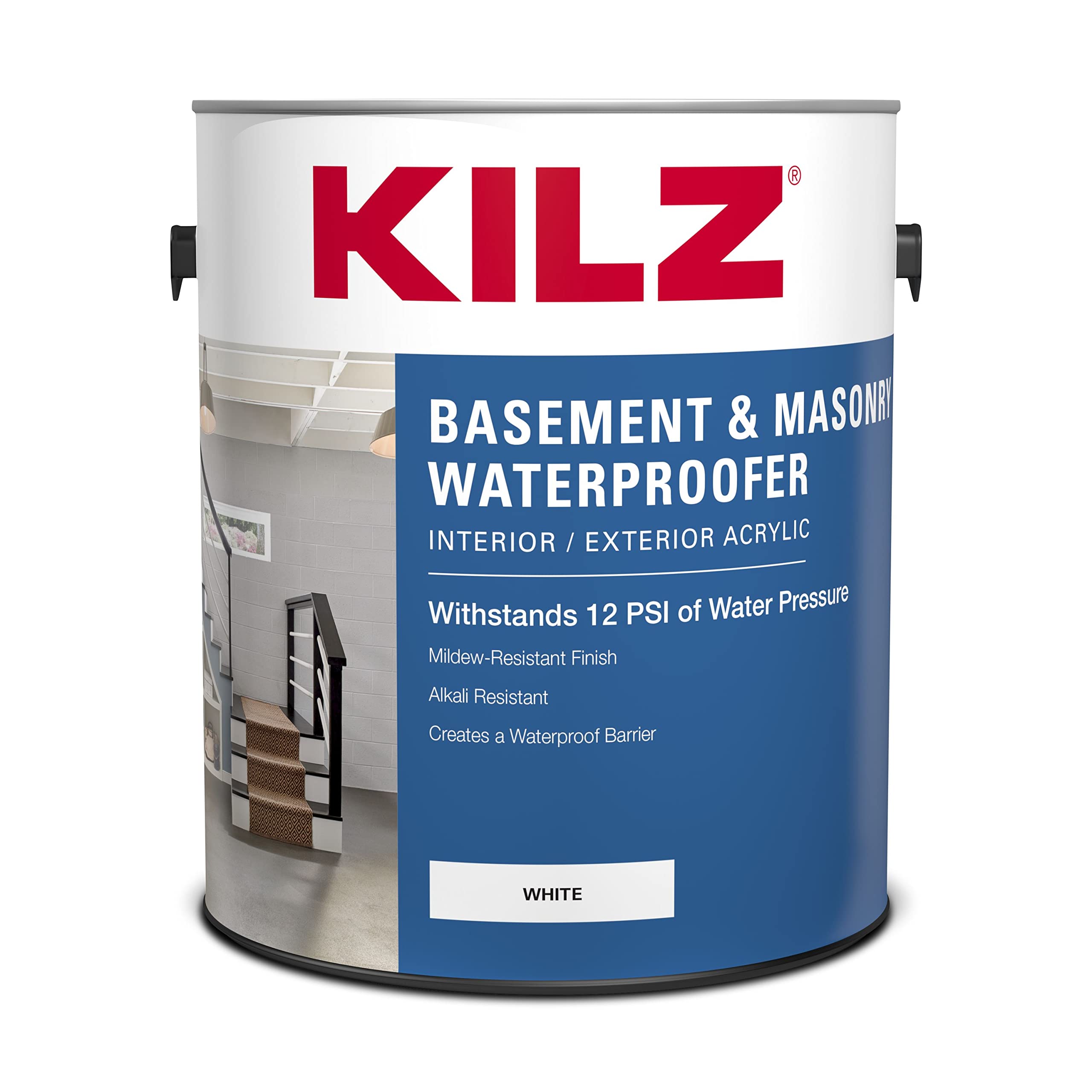 KILZ Basement and Masonry Waterproofing Paint, Interior/Exterior, White, 1 Gallon