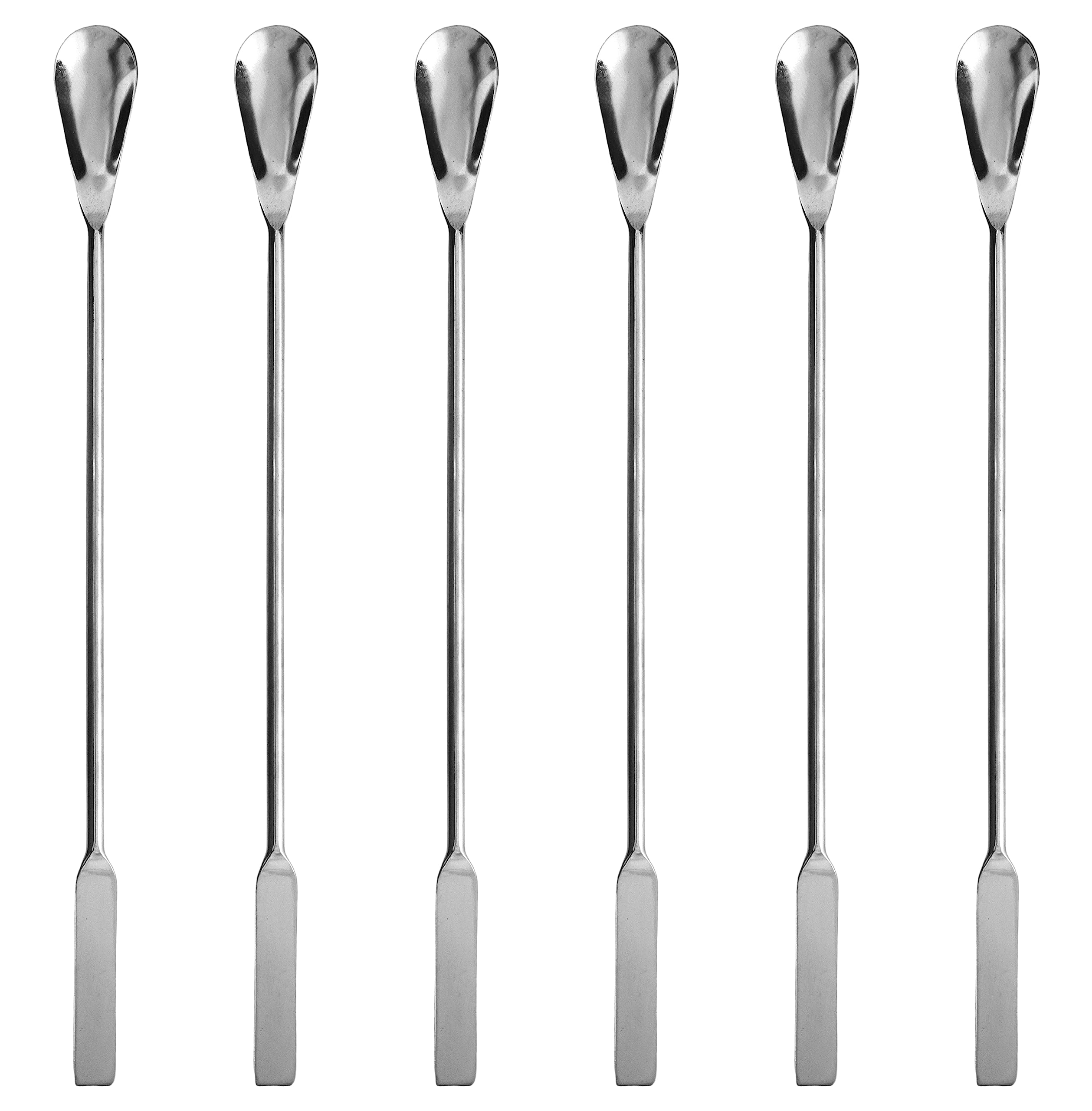 EISCO 6PK Lab Spatula Spoon, 9" - Stainless Steel, Polished - One 0.35" Flat End, One 0.75" Scoop End - Scoopula