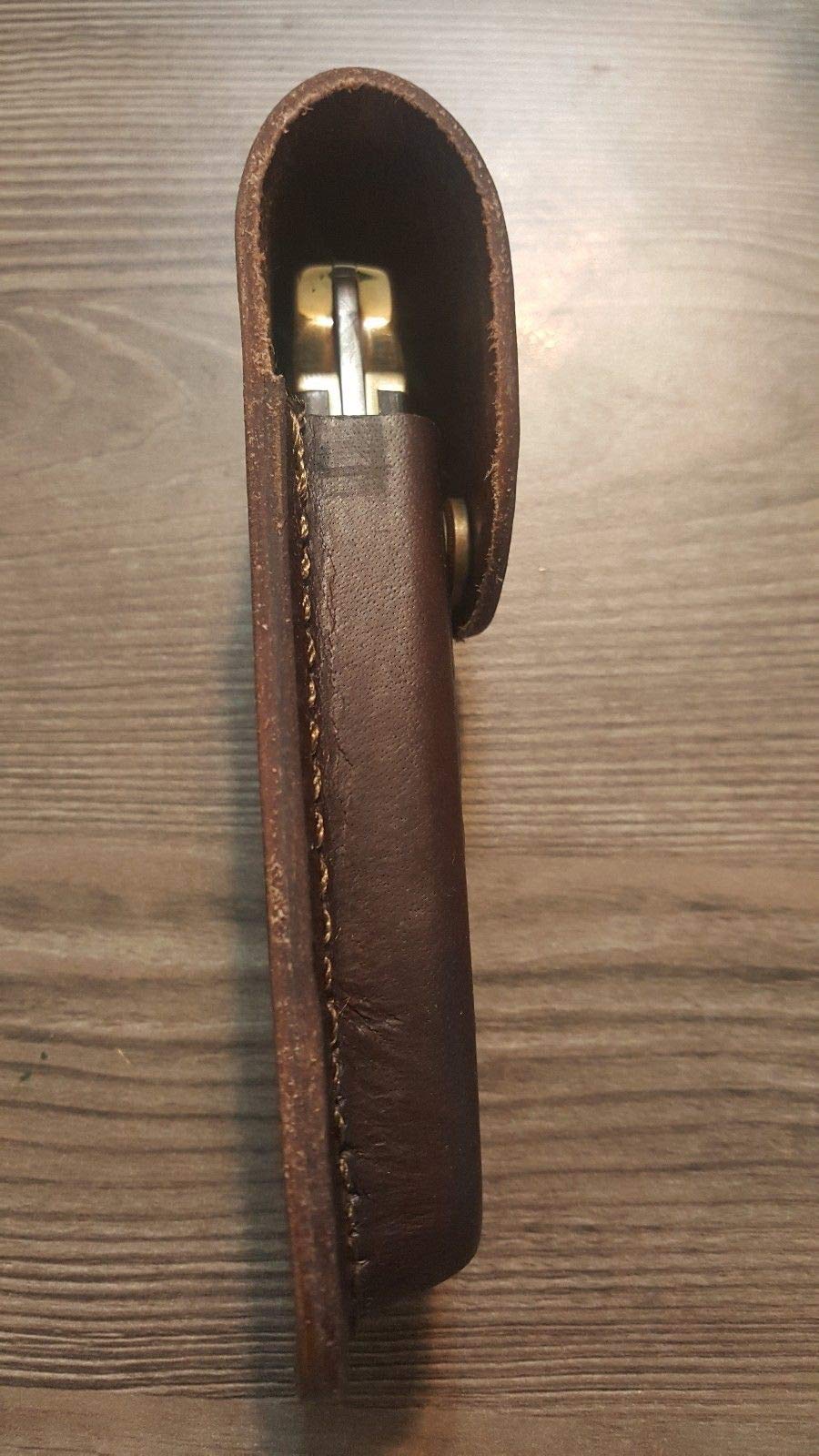 Brown Textured Leather Knife Sheath - Holds a Buck 110. 5" Case. Antique Snap