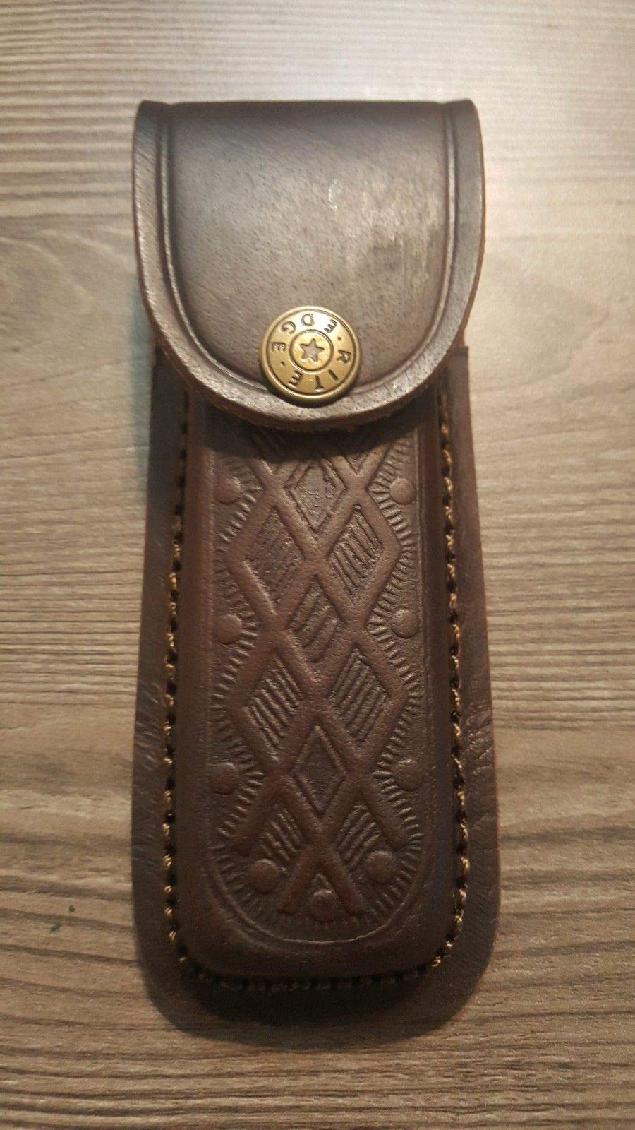 Brown Textured Leather Knife Sheath - Holds a Buck 110. 5" Case. Antique Snap