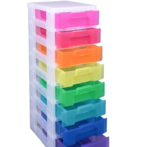 Really Useful Plastic Storage Box Storage Tower 8x7 Litre Clear Frame with Rainbow Drawers