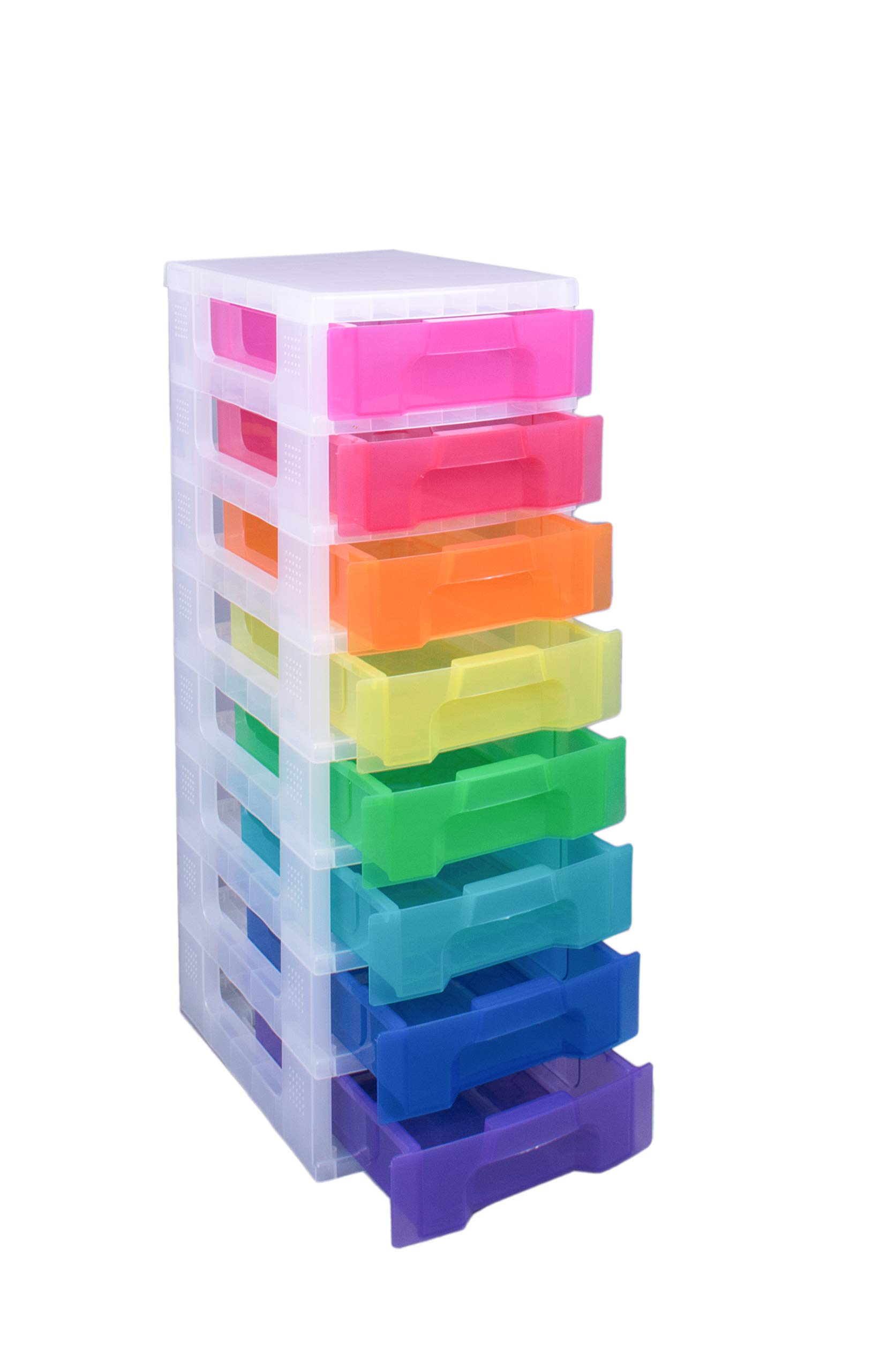 Really Useful Plastic Storage Box Storage Tower 8x7 Litre Clear Frame with Rainbow Drawers