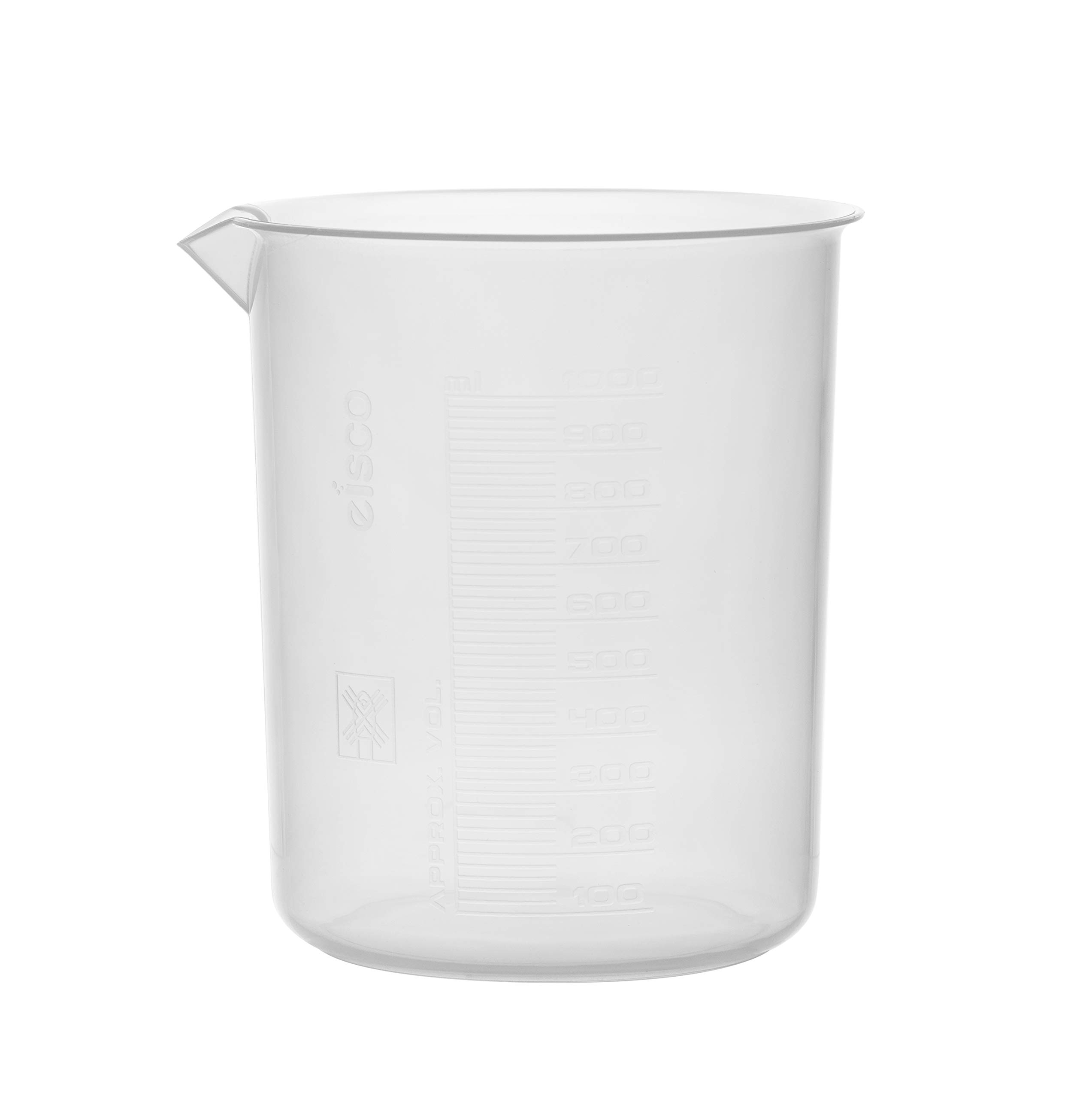 EISCO Plastic Beaker, 1000ml - Polypropylene Plastic - Raised Graduations, Tapered Spout - Euro Design