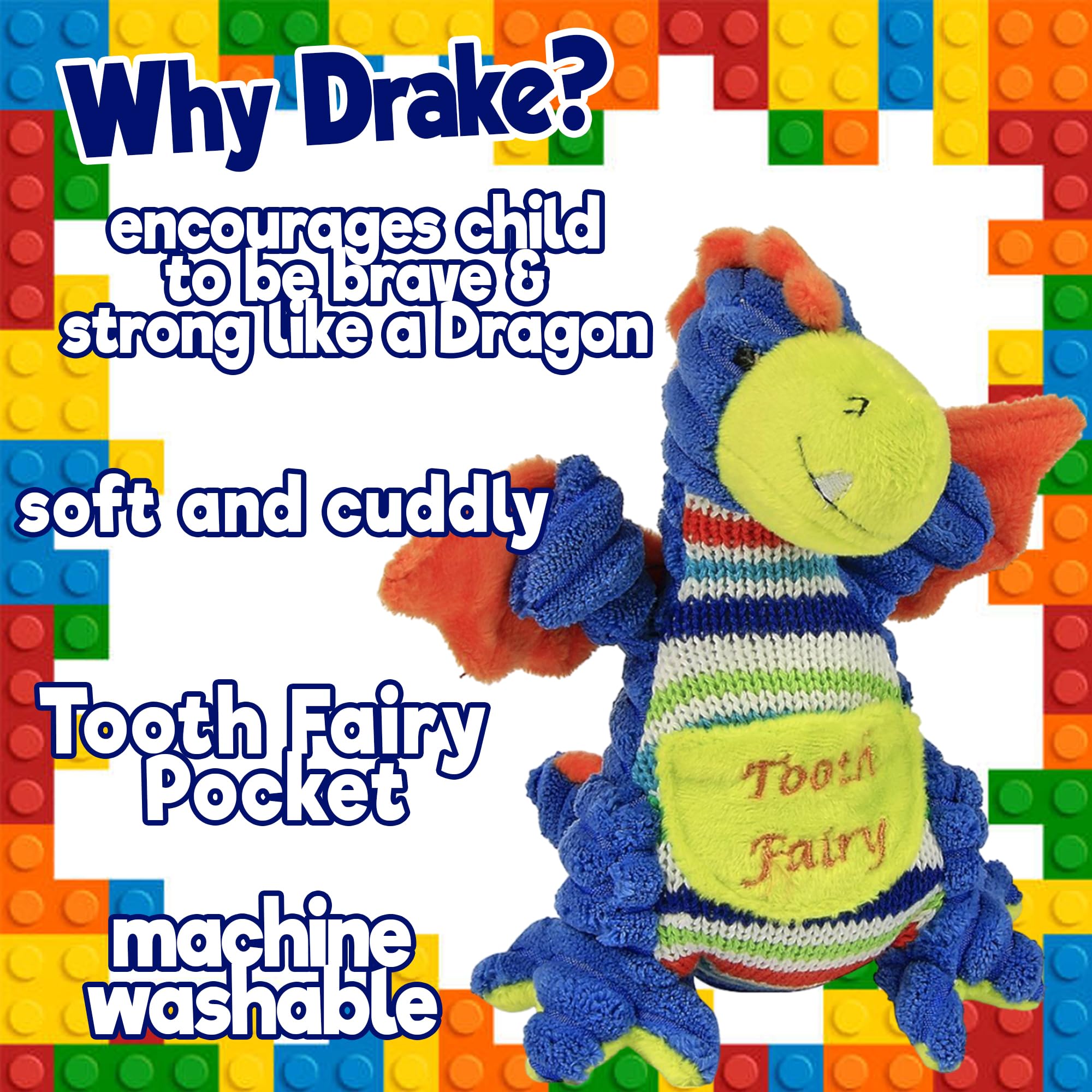 Maison Chic Plush Tooth Fairy Pillow for Little Boys and Girls About to Loose a Tooth (Dragon, Drake)