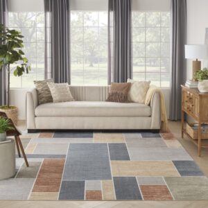 Nourison Astra Machine Washable Geometric Multicolor 7'10' x 10' Area -Rug, Easy -Cleaning, Non Shedding, Bed Room, Living Room, Dining Room, Kitchen (8x10)