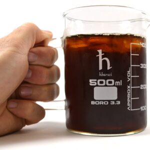 Premium Hand Crafted Beaker Mug, Thick Borosilicate 3.3 Glass, 16.9oz (500mL) Capacity - Large Size - Pint Glass or Coffee Mug Sized