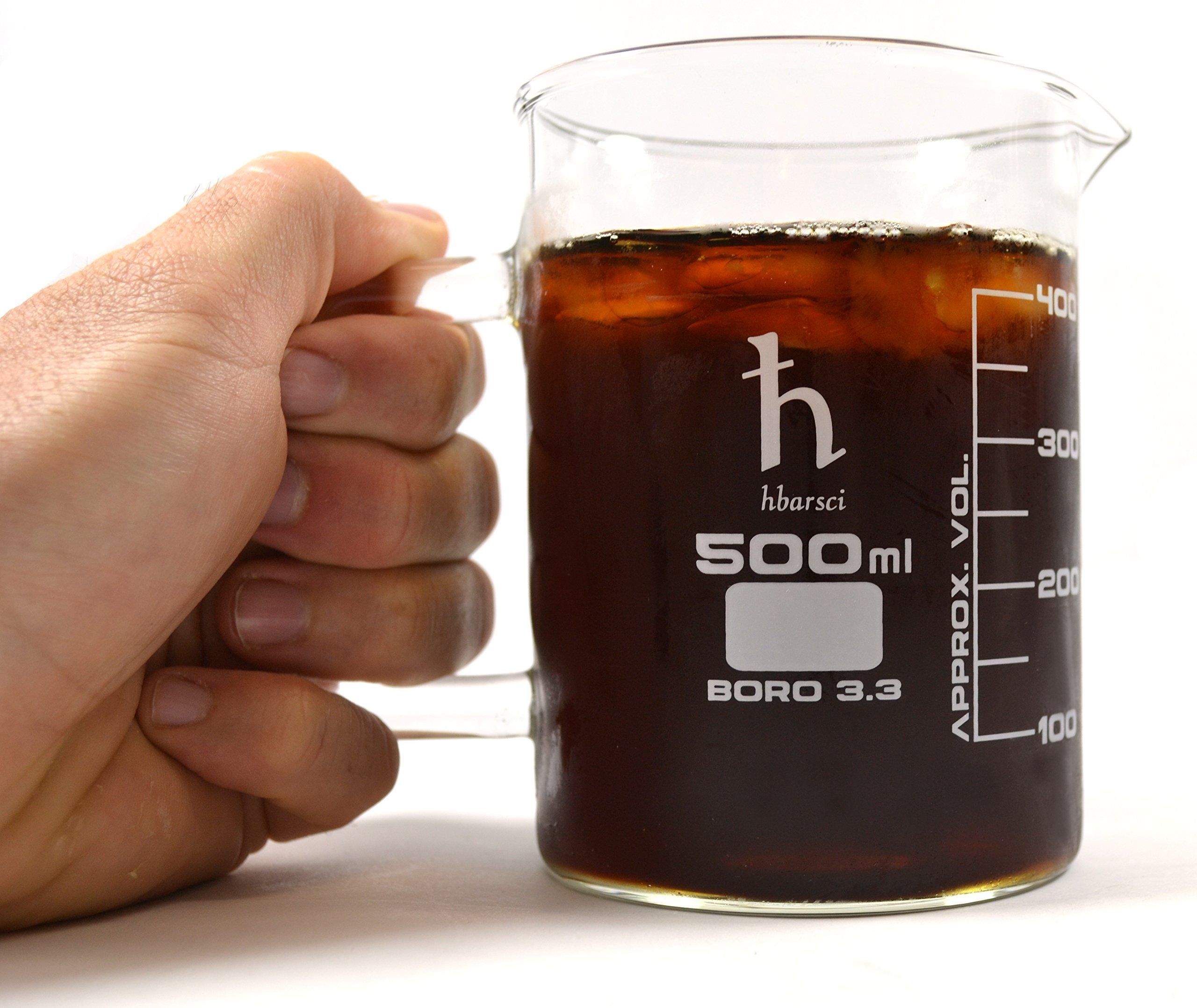 Premium Hand Crafted Beaker Mug, Thick Borosilicate 3.3 Glass, 16.9oz (500mL) Capacity - Large Size - Pint Glass or Coffee Mug Sized