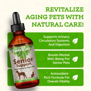 Animal Essentials Senior Support for Dogs & Cats Supplement - Milk Thistle, For Old Cats & Dogs, Pet Kidney Support, Herbal Supplement - 2 Fl Oz