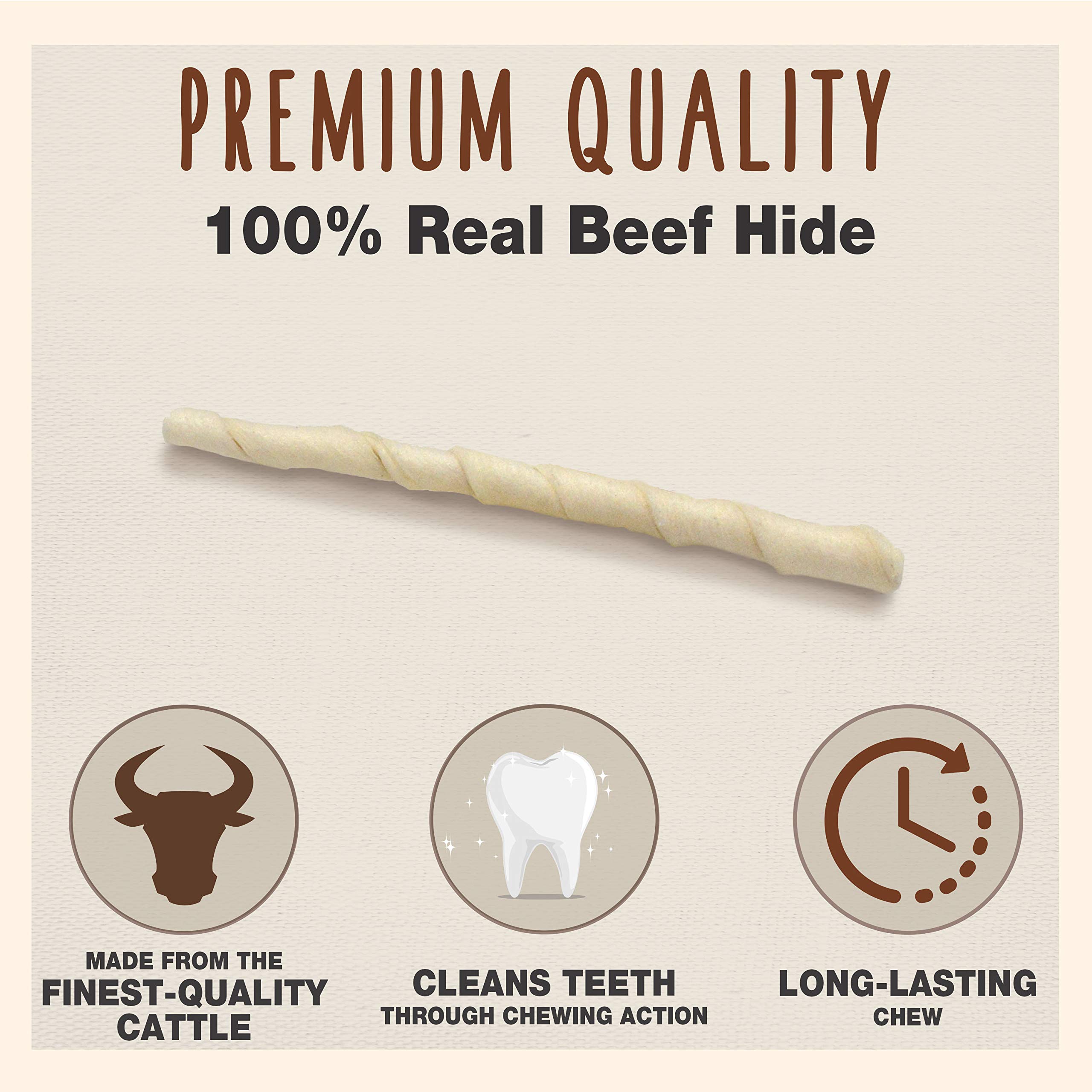 Cadet Premium Grade Beef Hide for Dogs, Long Lasting Rawhide Twist Chew Sticks, Natural Dog Chews, 5 Inch Dog Bones (75 Count)