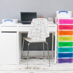 Really Useful Plastic Storage Box Storage Tower 8x7 Litre Clear Frame with Rainbow Drawers