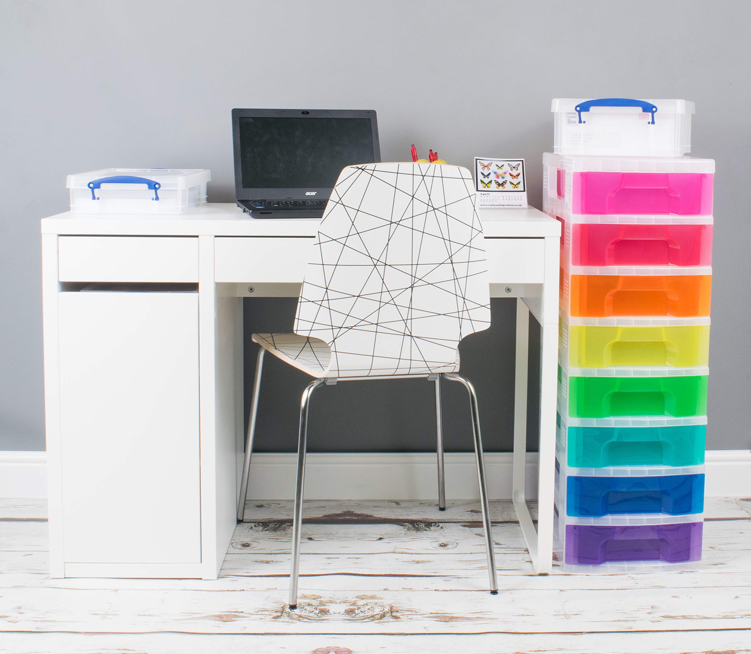 Really Useful Plastic Storage Box Storage Tower 8x7 Litre Clear Frame with Rainbow Drawers