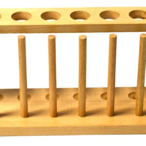 EISCO Premium Test Tube Rack, (6) 25mm Holes and (6) Pins - Solid Wood - 9.4" Long, 3.75" Tall