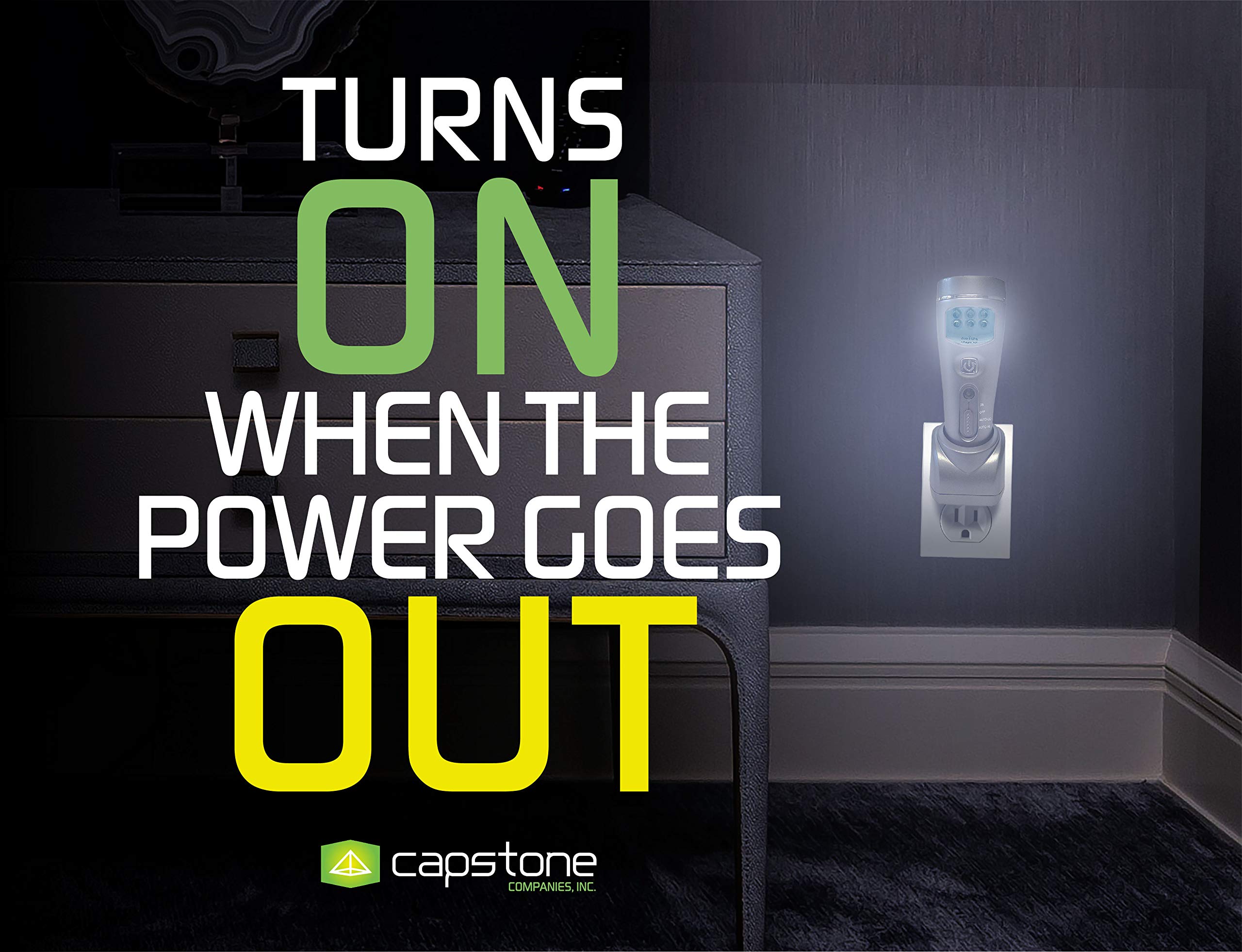 Capstone Lighting 4-in-1 Eco-I-Lite - Use as Emergency Flashlights, Night Light, Power Failure Light & Work Light - Rechargeable Flashlight Great for Hurricane Supplies, Black Outs, Power Failure