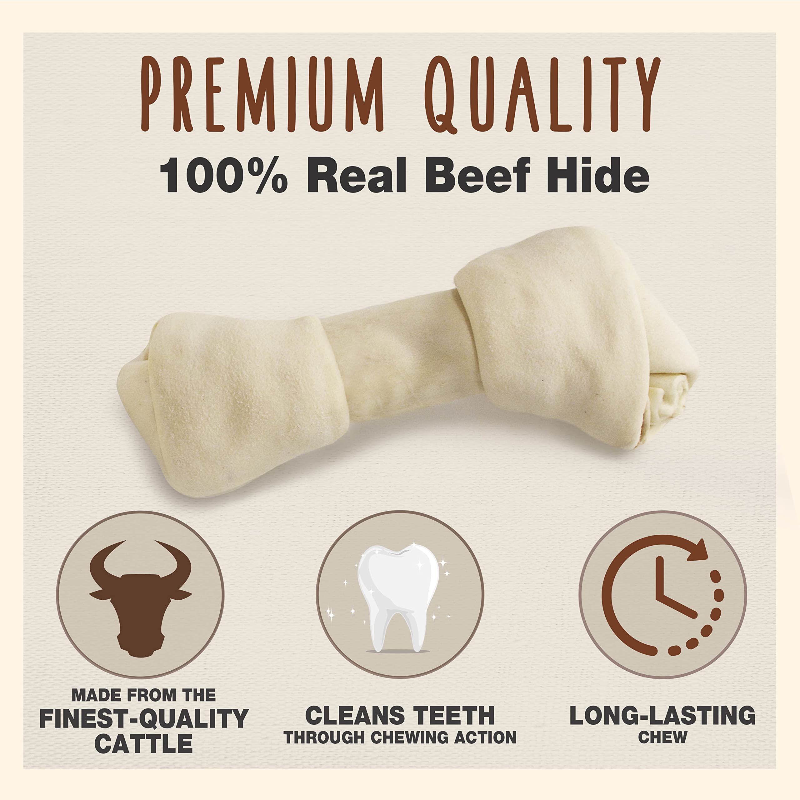 Cadet Premium Grade Beef Hide for Dogs, Long Lasting Rawhide Knotted Bones Single Ingredient Dog Chews, 6"-7" Dog Bones, 4 Pack