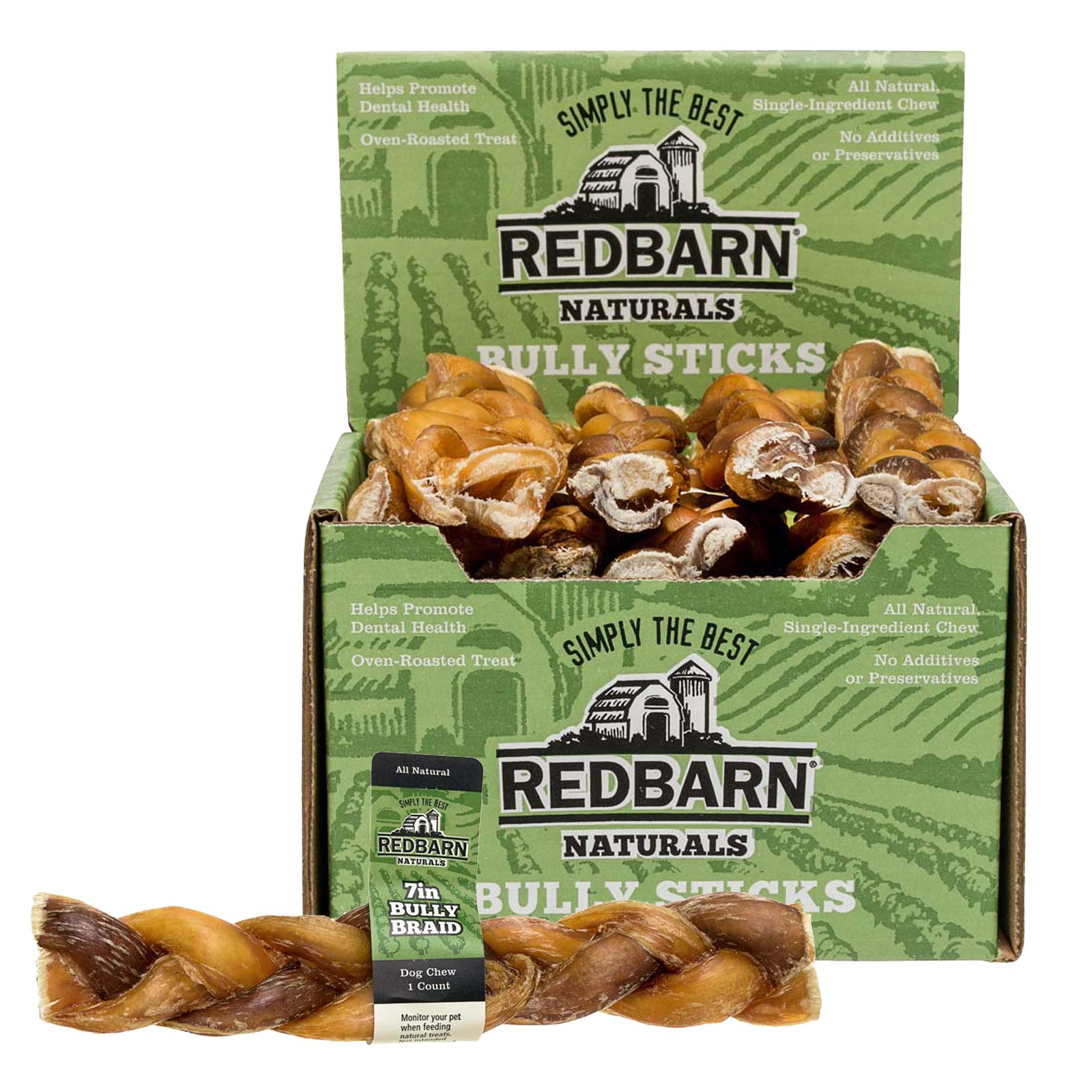 Redbarn 7" Braided Bully Sticks for Dogs. Natural, Grain-Free, Highly Palatable, Long-Lasting Dental Chews Sourced from Free-Range, Grass-Fed Cattle (25 Sticks)