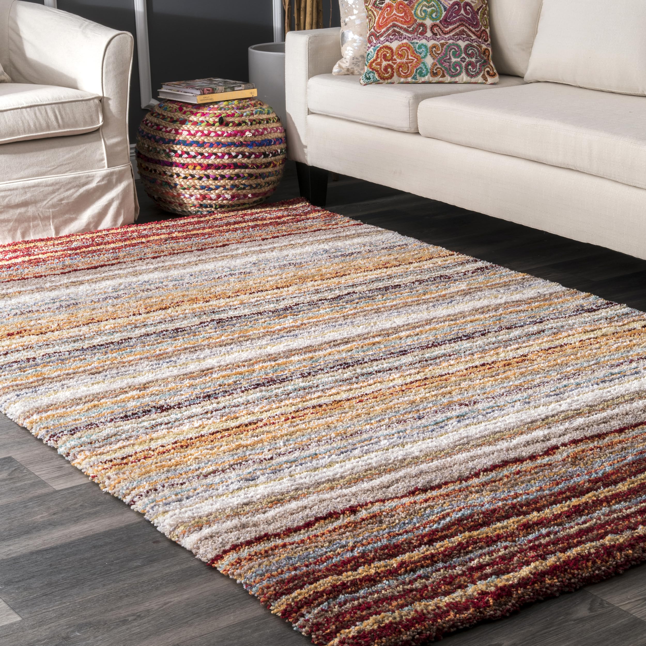 nuLOOM Drey Striped Shag Area Rug - 6x9 Shag Area Rug Casual Red Multi/Multicolor Rugs for Living Room Bedroom Dining Room Nursery