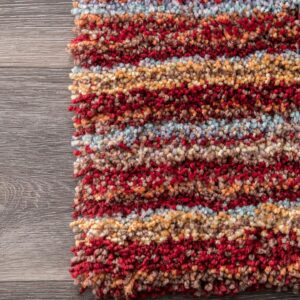 nuLOOM Drey Striped Shag Area Rug - 6x9 Shag Area Rug Casual Red Multi/Multicolor Rugs for Living Room Bedroom Dining Room Nursery