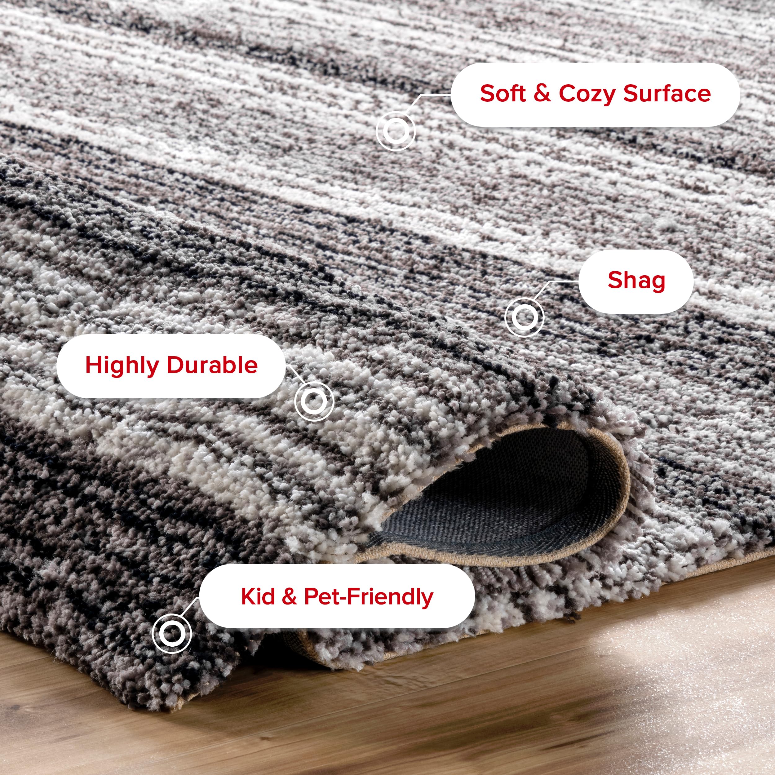 nuLOOM Drey Striped Shag Area Rug - 6x9 Shag Area Rug Casual Gray Multi/Brown Rugs for Living Room Bedroom Dining Room Nursery