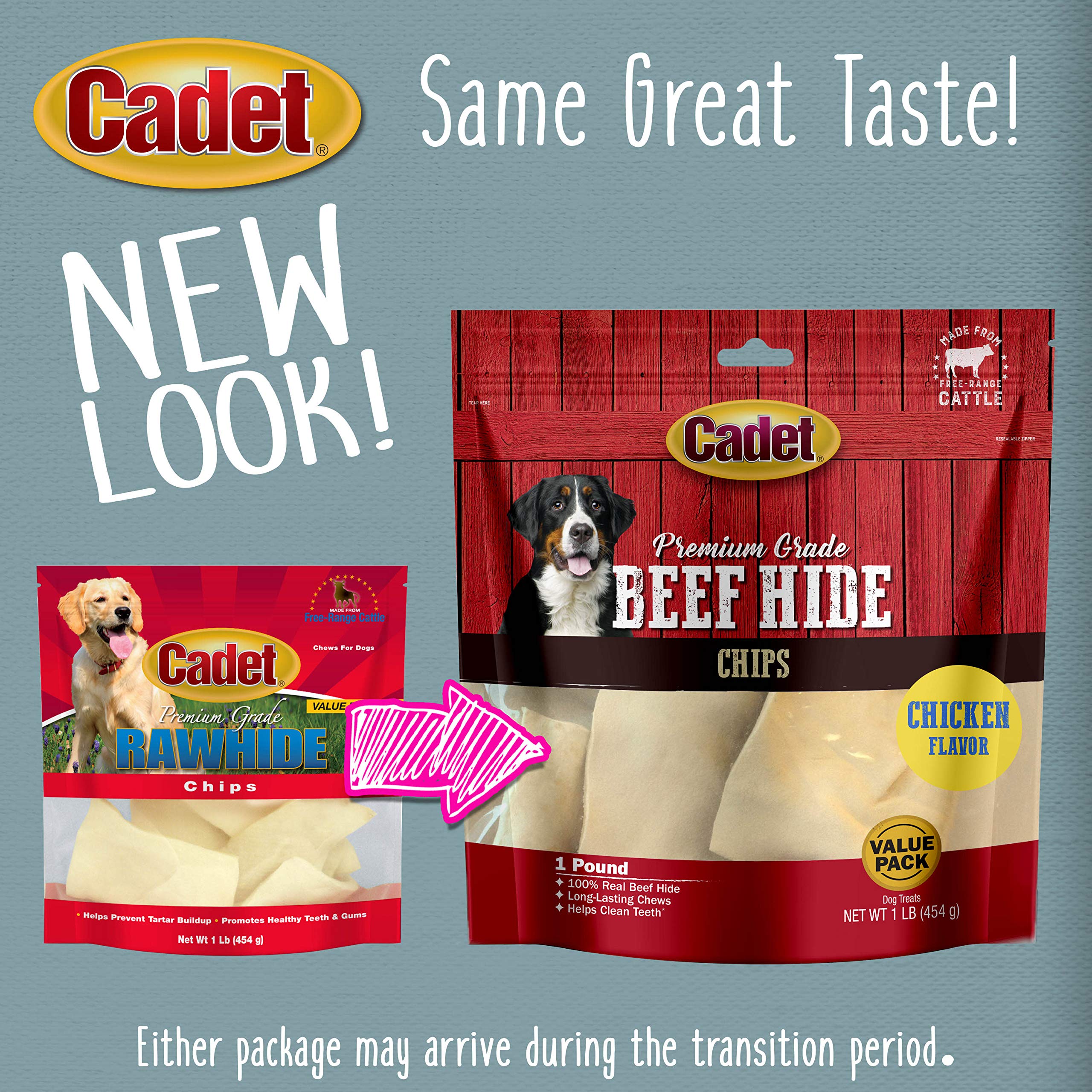 Cadet Premium Grade Beef Hide for Dogs, Rawhide Long Lasting Dog Chews, Chips, Curls & Rolls for Small/Medium/Large Dogs