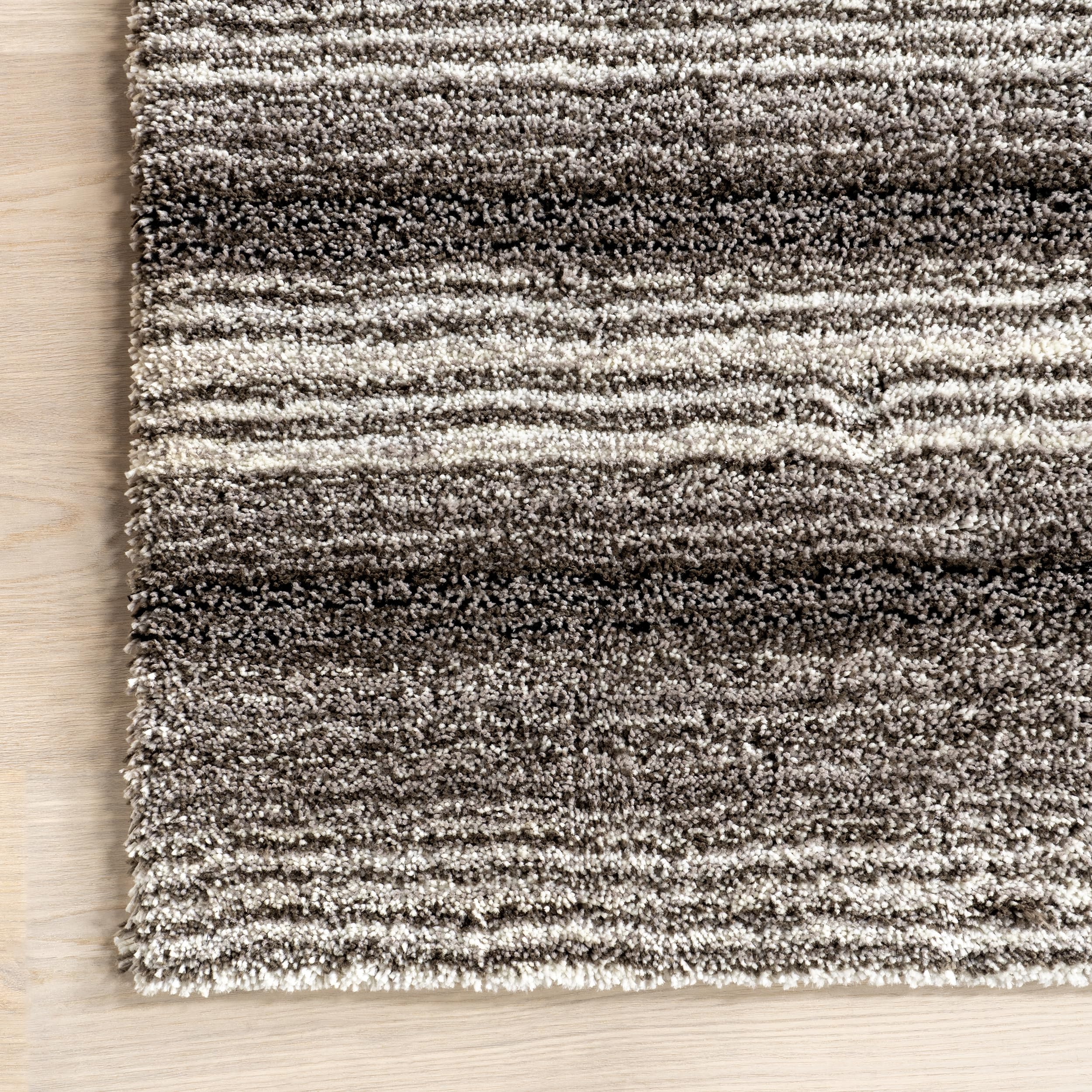 nuLOOM Drey Striped Shag Area Rug - 6x9 Shag Area Rug Casual Gray Multi/Brown Rugs for Living Room Bedroom Dining Room Nursery