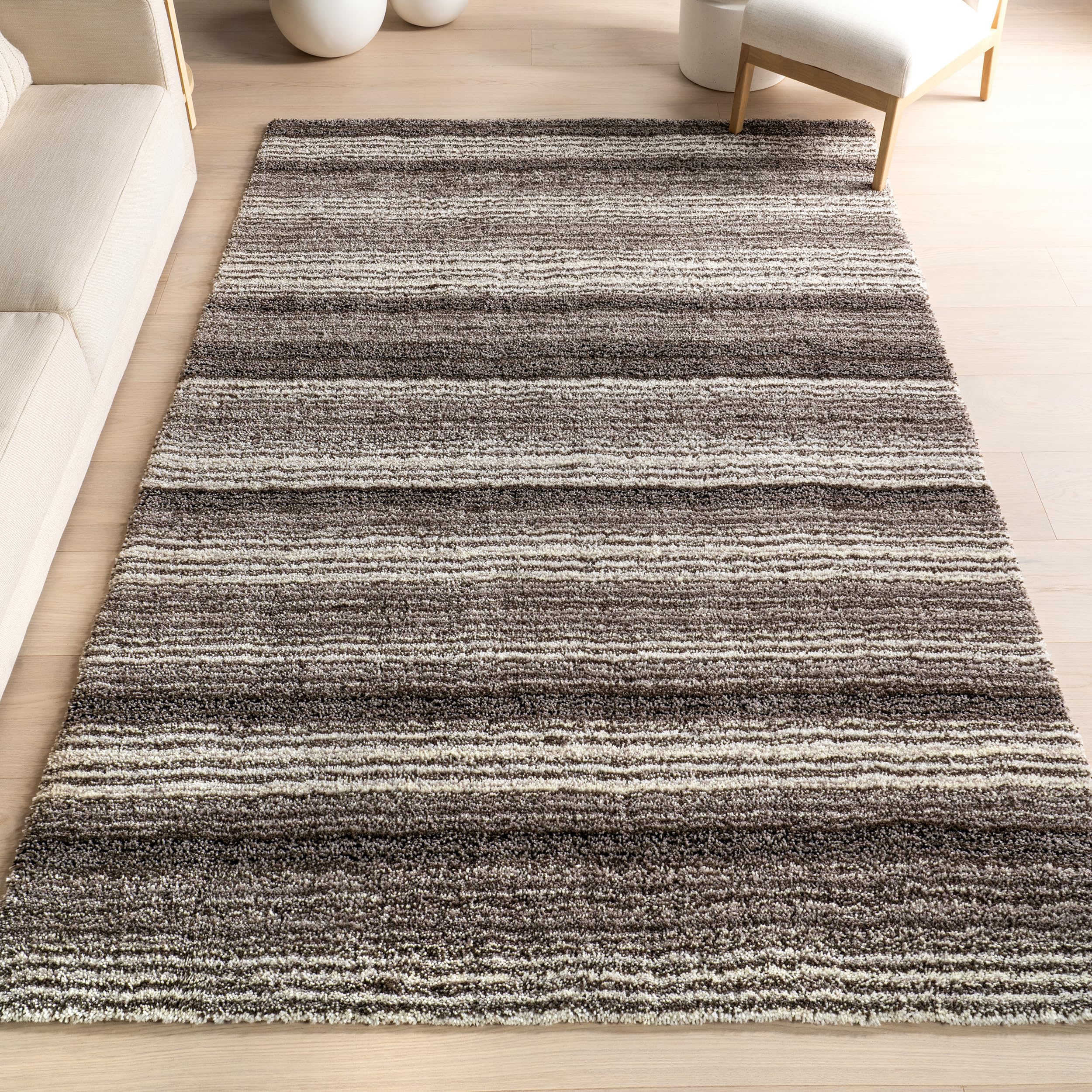 nuLOOM Drey Striped Shag Area Rug - 6x9 Shag Area Rug Casual Gray Multi/Brown Rugs for Living Room Bedroom Dining Room Nursery