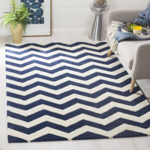 safavieh chatham collection area rug - 6' x 9', dark blue & ivory, handmade chevron wool, ideal for high traffic areas in living room, bedroom (cht715c)