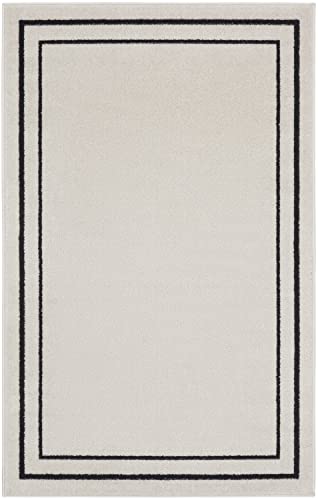 Nourison Essentials Indoor/Outdoor Ivory/Black 3' x 5' Area -Rug, Easy -Cleaning, Non Shedding, Bed Room, Living Room, Dining Room, Backyard, Deck, Patio (3x5)