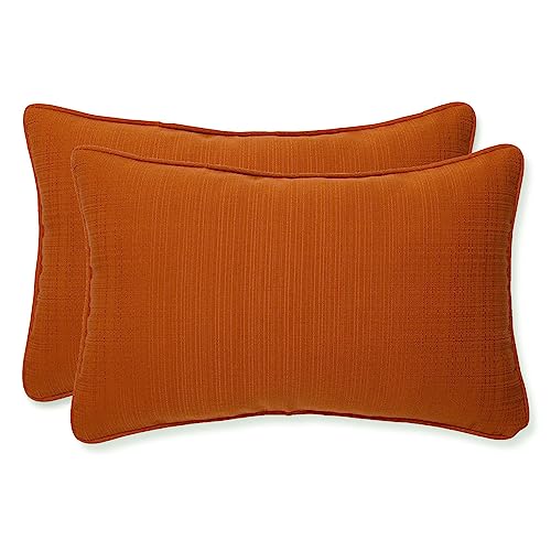 Pillow Perfect Monti Chino Solid Indoor/Outdoor Lumbar Pillow Plush Fill, Weather and Fade Resistant, Lumbar - 11.5" x 18.5",, Orange, 2 Count