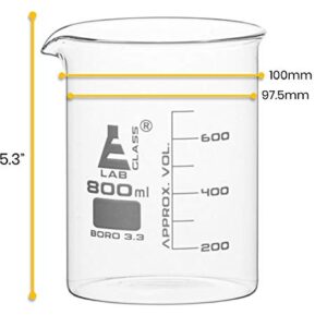 EISCO 6PK Beakers, 600mL - Low Form with Spout - White, 50mL Graduations - Borosilicate 3.3 Glass