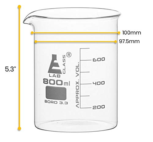 EISCO 6PK Beakers, 600mL - Low Form with Spout - White, 50mL Graduations - Borosilicate 3.3 Glass