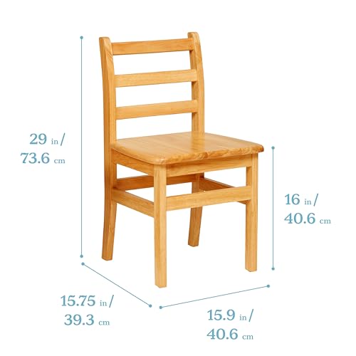 ECR4Kids Three Rung Ladderback Chair, 16" Seat Height, Classroom Seating, Honey, 2-Pack