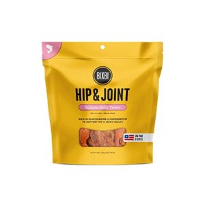 bixbi hip & joint support salmon jerky dog treats, 10 oz - usa made grain free dog treats - glucosamine, chondroitin for dogs - high in protein, antioxidant rich, whole food nutrition, no fillers