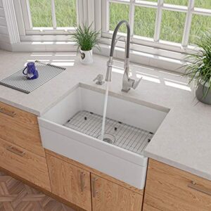 alfi brand ab511 white 30-inch decorative lip single bowl fireclay farmhouse kitchen sink, white