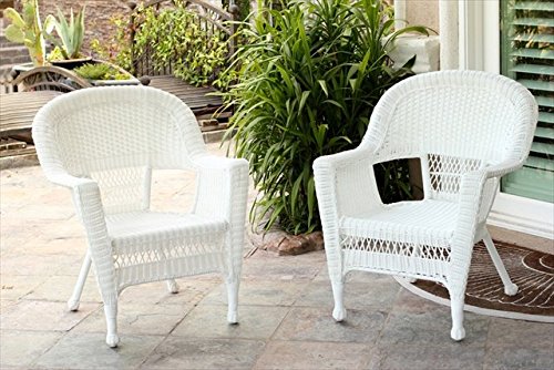 Jeco Wicker Patio Chairs (Set of 2) White Wicker