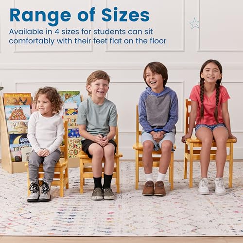 ECR4Kids Three Rung Ladderback Chair, 10in Seat Height, Classroom Seating, Honey, 2-Pack