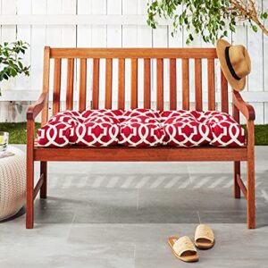 Pillow Perfect Trellis Indoor/Outdoor Sofa Setee Swing Cushion, Tufted, Weather, and Fade Resistant, 19" x 44", Red/Ivory New Geo, 1 Count